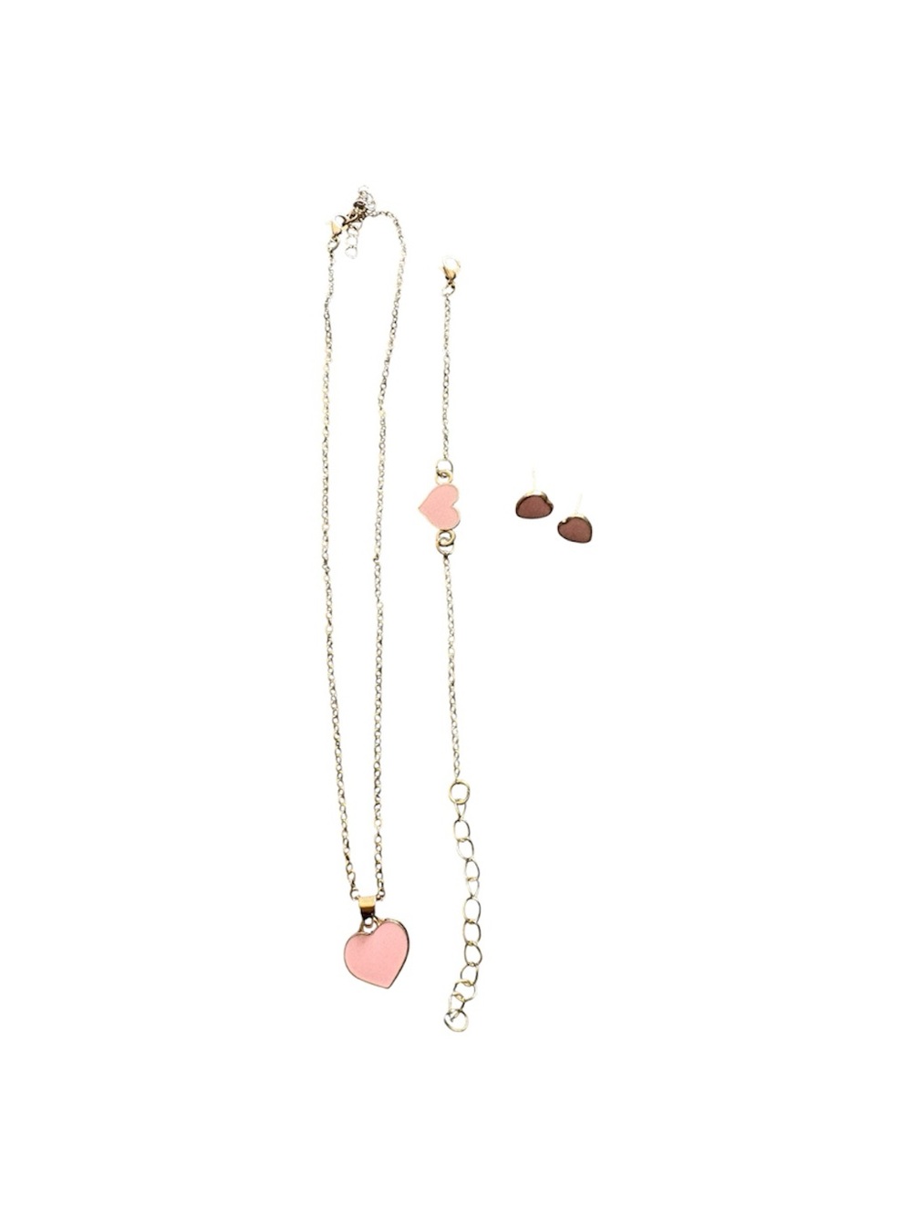 Heart Pendant Necklace and Stud Earrings Set - Pink